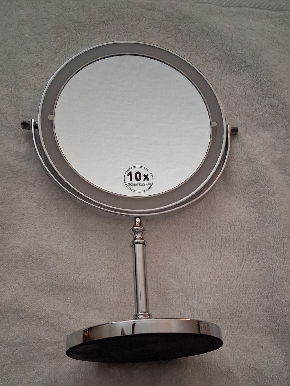 10x Magnification Silver Vanity Mirror - Polished Metal Finish